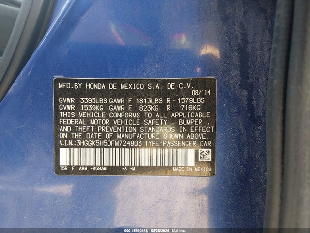 Honda FIT LX 2015 3HGGK5H50FM724803 Image 9