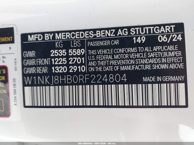 Aukcja sprzedaży 2024 Mercedes-benz Amg Glc 43 Coupe 4matic, vin: W1NKJ8HB0RF224804, numer aukcji: 45980443