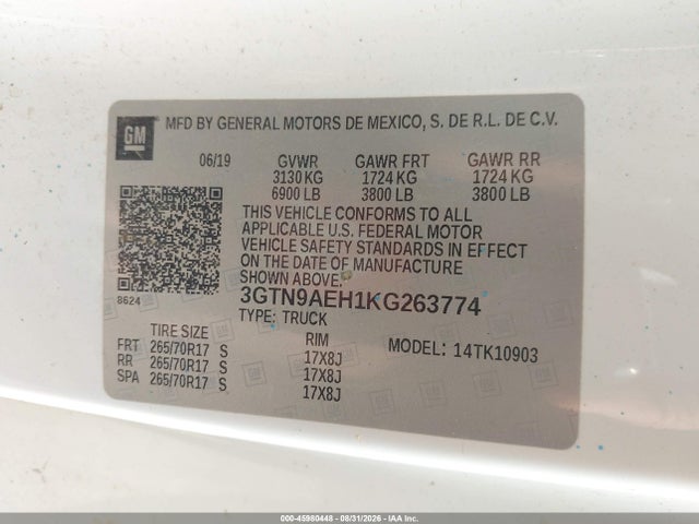 Продаж на аукціоні авто 2019 Gmc Sierra 1500, vin: 3GTN9AEH1KG263774, номер лоту: 45980448