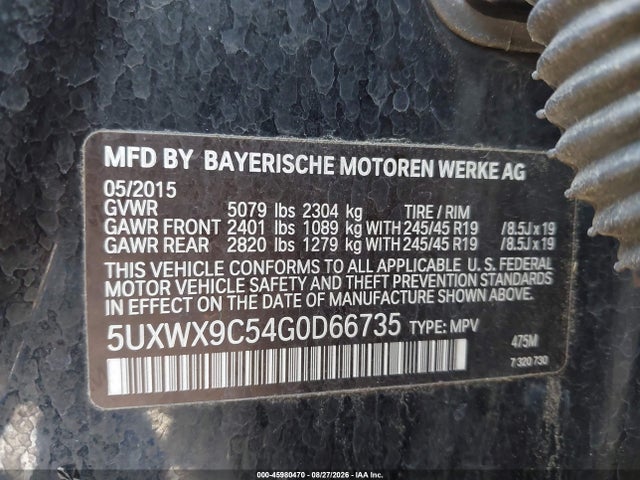 Aukcja sprzedaży 2016 Bmw X3 Xdrive28i, vin: 5UXWX9C54G0D66735, numer aukcji: 45980470