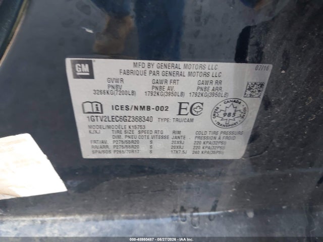 Продаж на аукціоні авто 2016 Gmc Sierra 1500, vin: 1GTV2LEC6GZ368340, номер лоту: 45980487