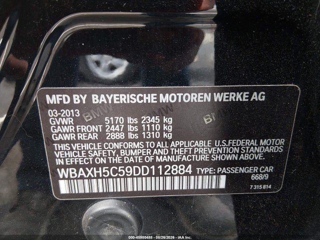 45980488 :رقم المزاد ، WBAXH5C59DD112884 vin ، 2013 Bmw 528i Xdrive مزاد بيع