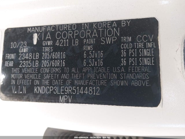 45980524 :رقم المزاد ، KNDCP3LE9R5144812 vin ، 2024 Kia Niro Lx مزاد بيع