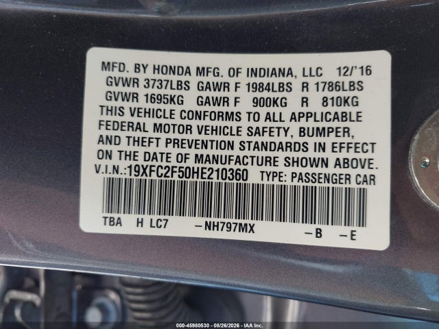 Honda Civic Lx 2017 19XFC2F50HE210360 Image 9