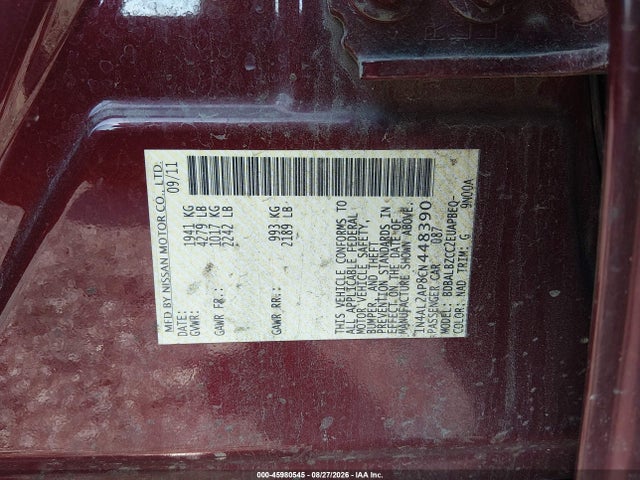 Продаж на аукціоні авто 2012 Nissan Altima 2.5 S, vin: 1N4AL2AP8CN448390, номер лоту: 45980545