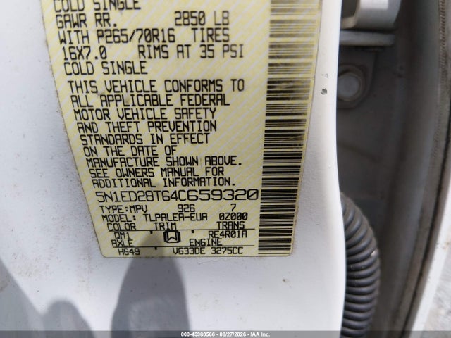 45980566 :رقم المزاد ، 5N1ED28T64C659320 vin ، 2004 Nissan Xterra Xe مزاد بيع