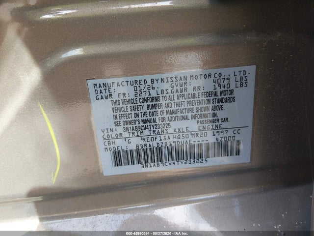 Продаж на аукціоні авто 2026 Nissan Sentra Sv, vin: 3N1AB9CV4TY233225, номер лоту: 45980591