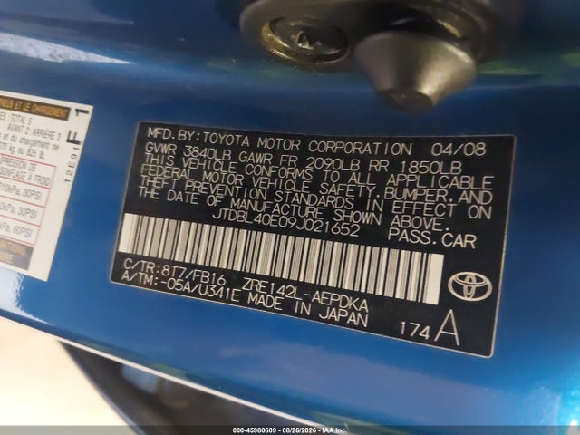 Aukcja sprzedaży 2009 Toyota Corolla Le, vin: JTDBL40E09J021652, numer aukcji: 45980609