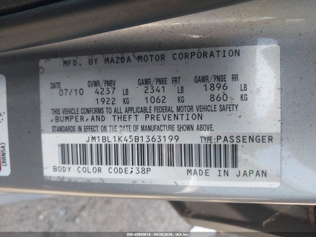45980619 :رقم المزاد ، JM1BL1K45B1363199 vin ، 2011 Mazda Mazdaspeed3 Sport مزاد بيع