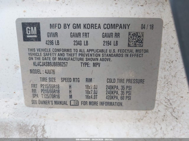 Продаж на аукціоні авто 2018 Buick Encore Preferred, vin: KL4CJASB9JB696257, номер лоту: 45980643