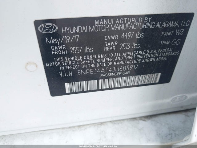 45980646 :رقم المزاد ، 5NPE34AF4JH605912 vin ، 2018 Hyundai Sonata Limited مزاد بيع