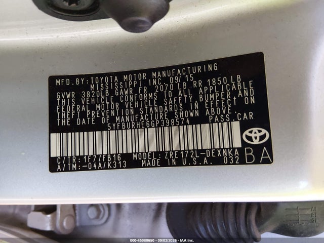 Toyota COROLLA LE 2016 5YFBURHE6GP398574 Image 9