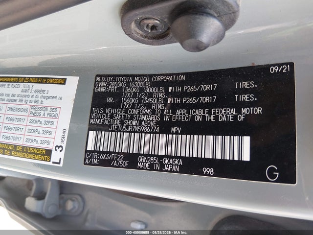 Продажа на аукционе авто 2022 Toyota 4runner Trail Special Edition, vin: JTETU5JR7N5986774, номер лота: 45980689