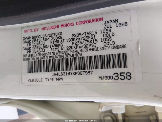 45980694 :رقم المزاد ، JA4LS31H7XP007987 vin ، 1999 Mitsubishi Montero Sport Ls/xls مزاد بيع