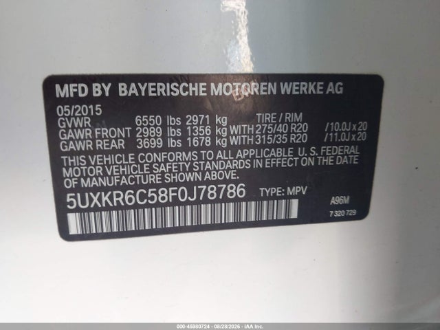 Продаж на аукціоні авто 2015 Bmw X5 Xdrive50i, vin: 5UXKR6C58F0J78786, номер лоту: 45980724
