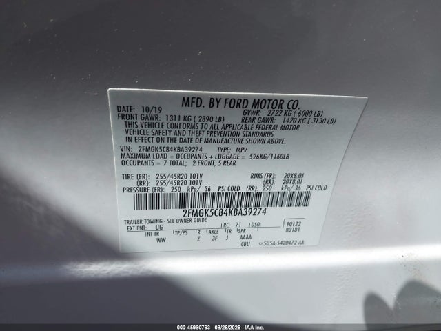 Ford FLEX SEL 2019 2FMGK5C84KBA39274 Image 9