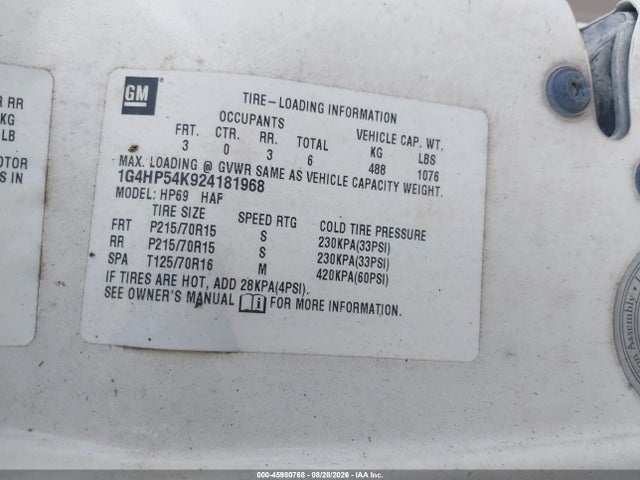 Продаж на аукціоні авто 2002 Buick Lesabre Custom, vin: 1G4HP54K924181968, номер лоту: 45980768