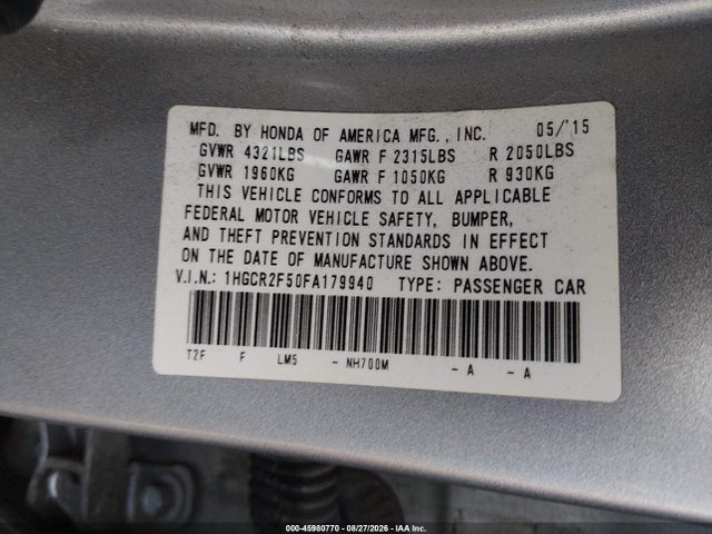 1HGCR2F50FA179940 Honda Accord Sport