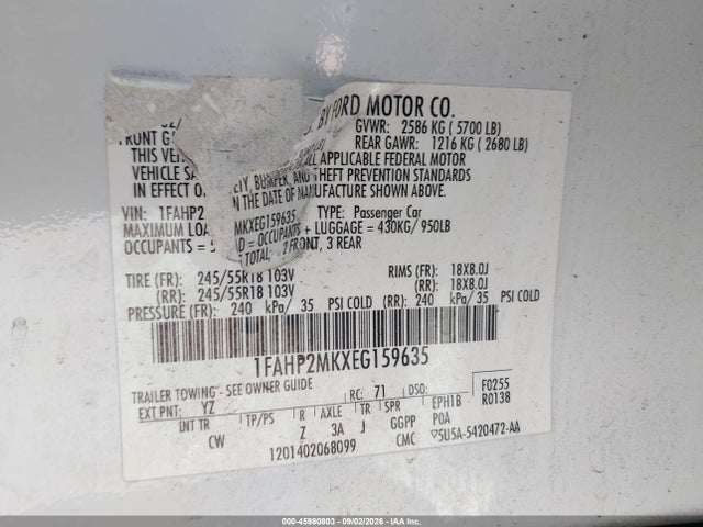 2014 Ford Police Interceptor მანქანა იყიდება აუქციონზე, vin: 1FAHP2MKXEG159635, აუქციონის ნომერი: 45980803