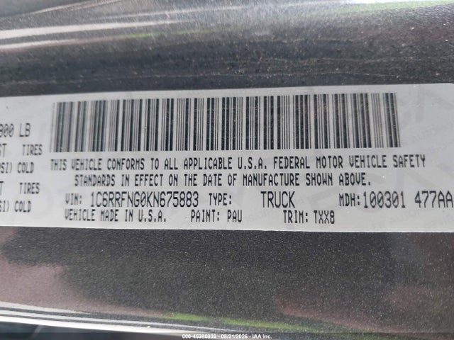 45980809 :رقم المزاد ، 1C6RRFNG0KN675883 vin ، 2019 Ram 1500 Tradesman  4x4 6'4 Box مزاد بيع