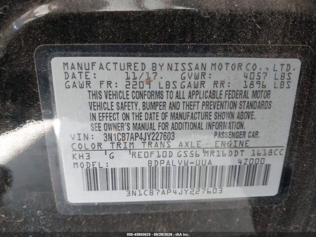 Продаж на аукціоні авто 2018 Nissan Sentra Nismo, vin: 3N1CB7AP4JY227603, номер лоту: 45980825