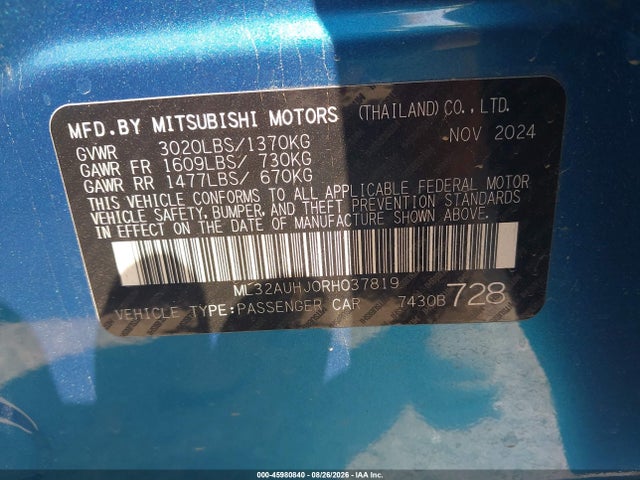 Продажа на аукционе авто 2024 Mitsubishi Mirage Es/le, vin: ML32AUHJ0RH037819, номер лота: 45980840
