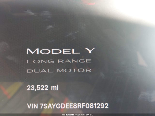 Aukcja sprzedaży 2024 Tesla Model Y Long Range Dual Motor All-wheel Drive, vin: 7SAYGDEE8RF081292, numer aukcji: 45980841