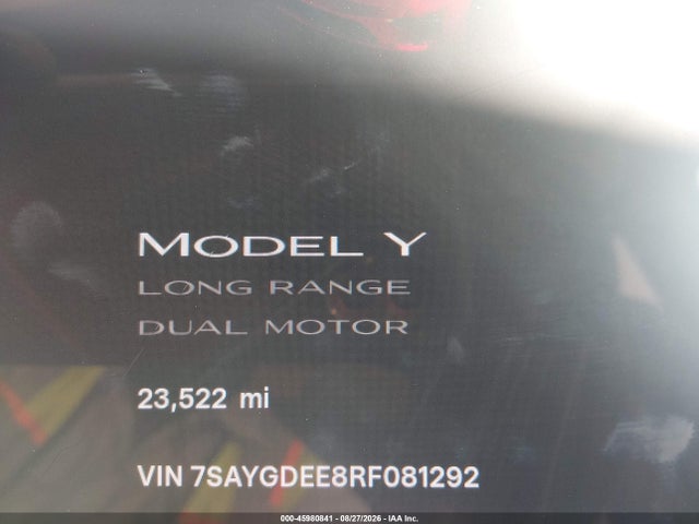 Aukcja sprzedaży 2024 Tesla Model Y Long Range Dual Motor All-wheel Drive, vin: 7SAYGDEE8RF081292, numer aukcji: 45980841