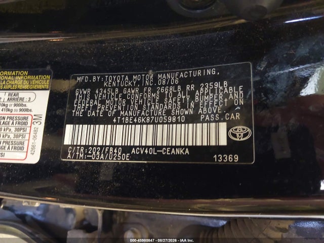 45980847 :رقم المزاد ، 4T1BE46K87U059810 vin ، 2007 Toyota Camry Le مزاد بيع