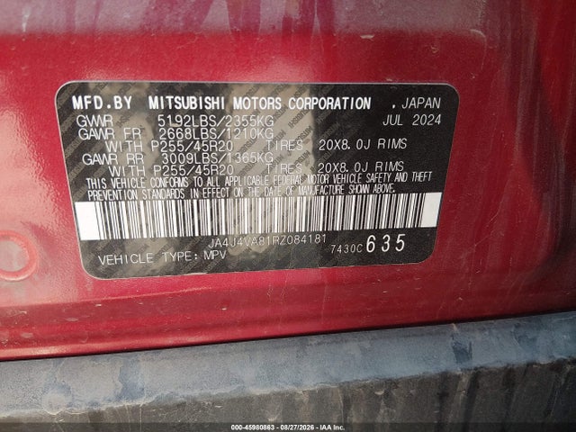 45980863 :رقم المزاد ، JA4J4VA81RZ084181 vin ، 2024 Mitsubishi Outlander Se 2.5 S-awc/se Black Edition S-awc/se Black Edition W/pano Roof S-awc/se Ralliart S-awc مزاد بيع