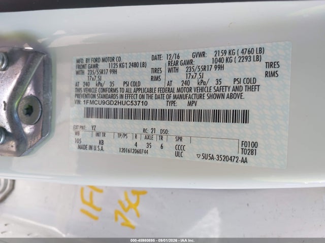 Ford ESCAPE SE 2017 1FMCU9GD2HUC53710 Image 9