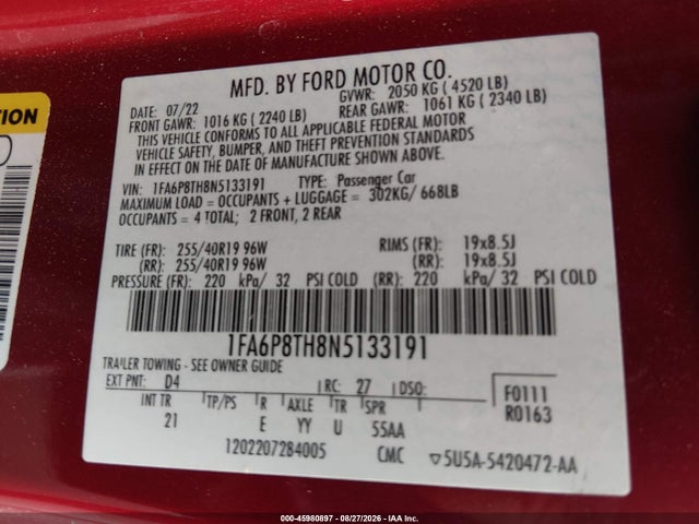 Ford Mustang Ecoboost Fastback 2022 1FA6P8TH8N5133191 Image 9