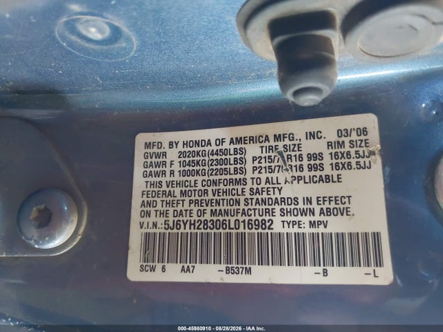Aukcja sprzedaży 2006 Honda Element Lx, vin: 5J6YH28306L016982, numer aukcji: 45980910