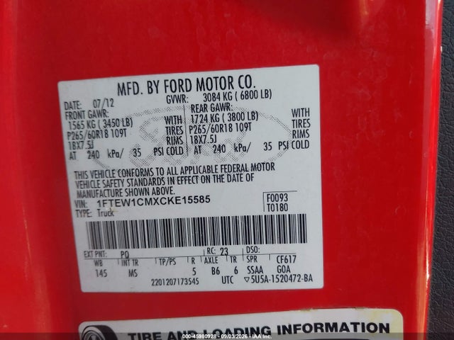 2012 Ford F-150 Xlt მანქანა იყიდება აუქციონზე, vin: 1FTEW1CMXCKE15585, აუქციონის ნომერი: 45980928