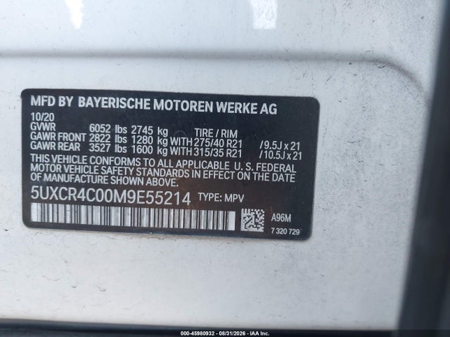 BMW X5 Sdrive40i 2021 5UXCR4C00M9E55214 Image 9