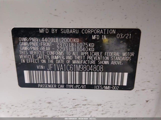 Продажа на аукционе авто 2021 Subaru Wrx Premium, vin: JF1VA1C61M9804808, номер лота: 45980939
