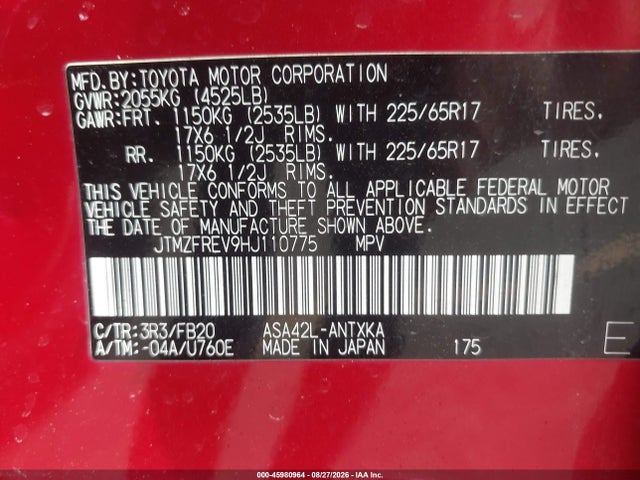 Toyota RAV4 LE 2017 JTMZFREV9HJ110775 Image 9