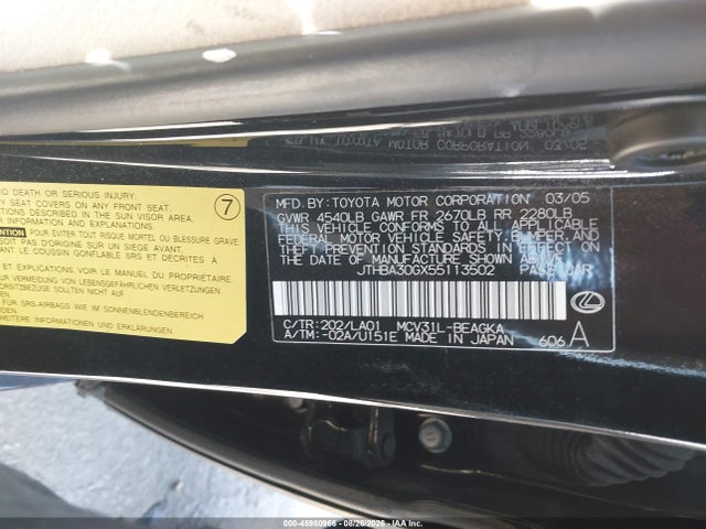 45980966 :رقم المزاد ، JTHBA30GX55113502 vin ، 2005 Lexus Es 330 مزاد بيع