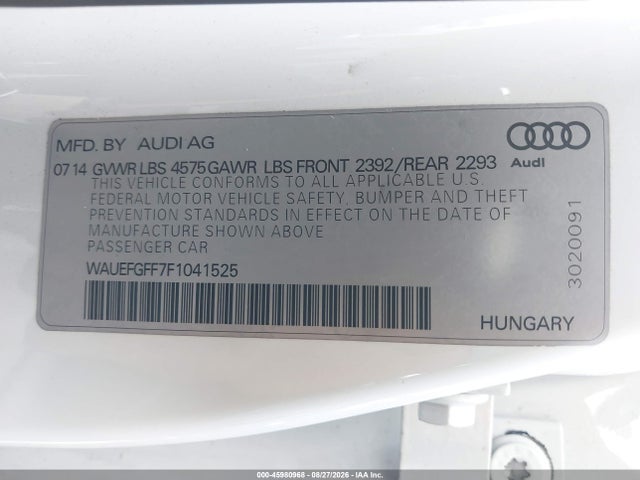 Aukcja sprzedaży 2015 Audi A3 2.0t Premium, vin: WAUEFGFF7F1041525, numer aukcji: 45980968
