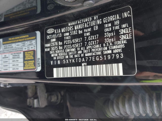 45980970 :رقم المزاد ، 5XYKTDA77EG519793 vin ، 2014 Kia Sorento Lx V6 مزاد بيع