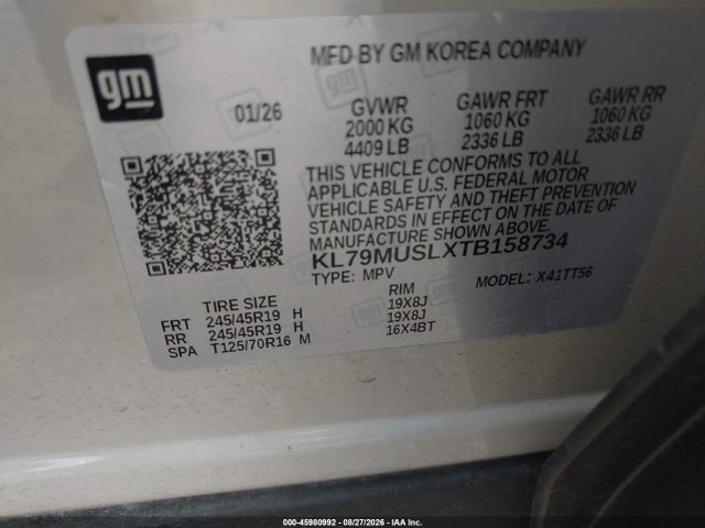 Продаж на аукціоні авто 2026 Chevrolet Trailblazer Awd Rs, vin: KL79MUSLXTB158734, номер лоту: 45980992