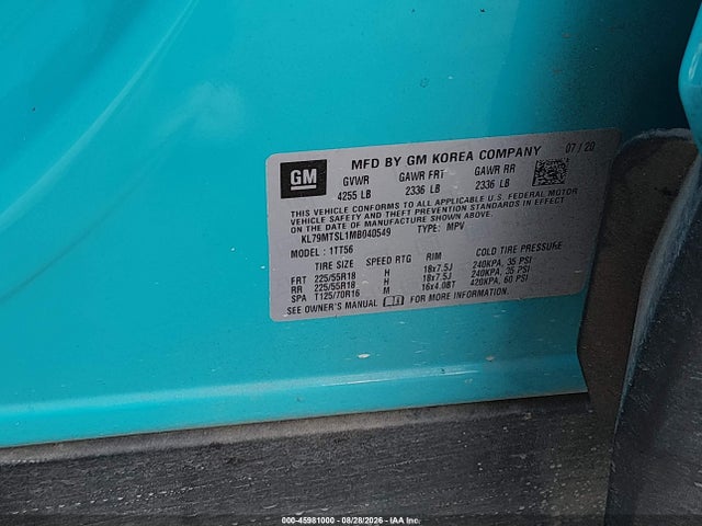 45981000 :رقم المزاد ، KL79MTSL1MB040549 vin ، 2021 Chevrolet Trailblazer Fwd Rs مزاد بيع