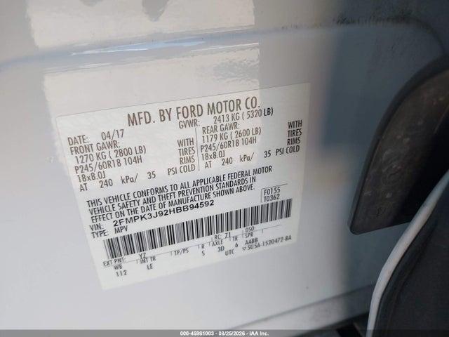 Ford EDGE SEL 2017 2FMPK3J92HBB94592 Image 9