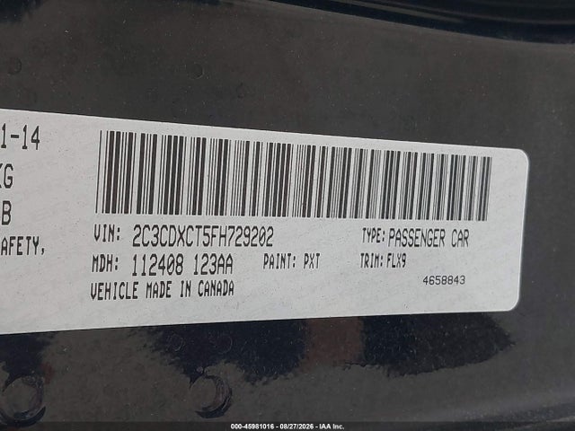 2015 Dodge Charger Road/track მანქანა იყიდება აუქციონზე, vin: 2C3CDXCT5FH729202, აუქციონის ნომერი: 45981016
