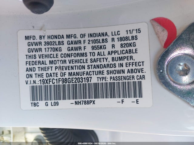 19XFC1F98GE203197 Honda Civic Touring