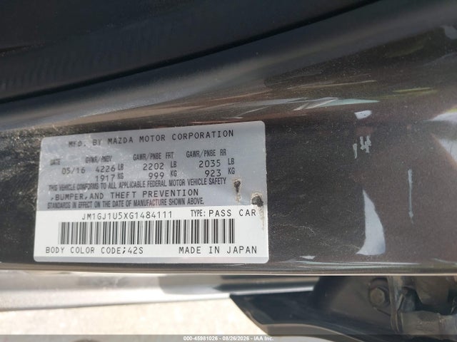 Продажа на аукционе авто 2016 Mazda Mazda6 I Sport, vin: JM1GJ1U5XG1484111, номер лота: 45981026