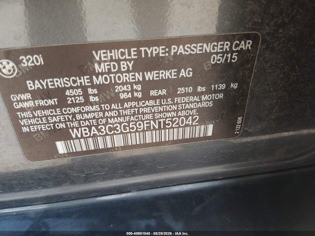 BMW 320i Xdrive 2015 WBA3C3G59FNT52042 Image 9
