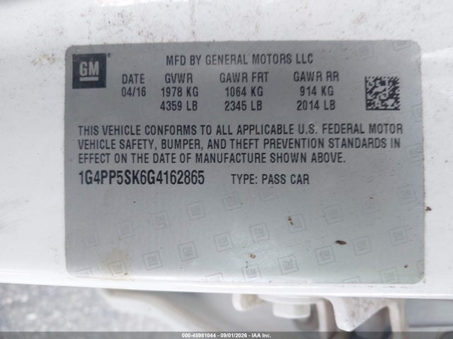 Aukcja sprzedaży 2016 Buick Verano, vin: 1G4PP5SK6G4162865, numer aukcji: 45981044