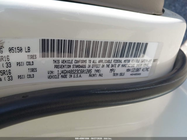 Продаж на аукціоні авто 2003 Jeep Grand Cherokee Laredo, vin: 1J4GX48S23C601205, номер лоту: 45981056