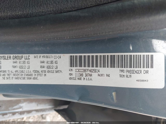 Aukcja sprzedaży 2015 Chrysler 200 S, vin: 1C3CCCBB7FN625614, numer aukcji: 45981061